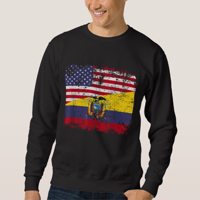ECUADORIAN ROOTS Halamerikanska Flagga USA ECUADOR Lång Ärmad Tröja (Framsida)