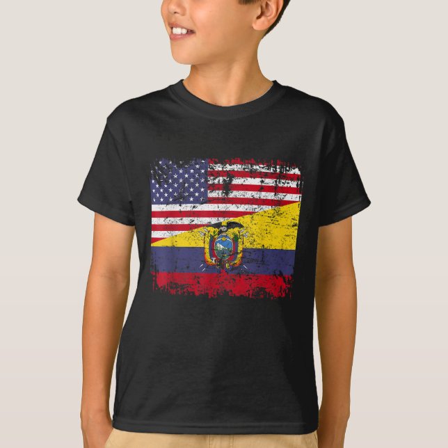 ECUADORIAN ROOTS Halamerikanska Flagga USA ECUADOR T Shirt (Framsida)