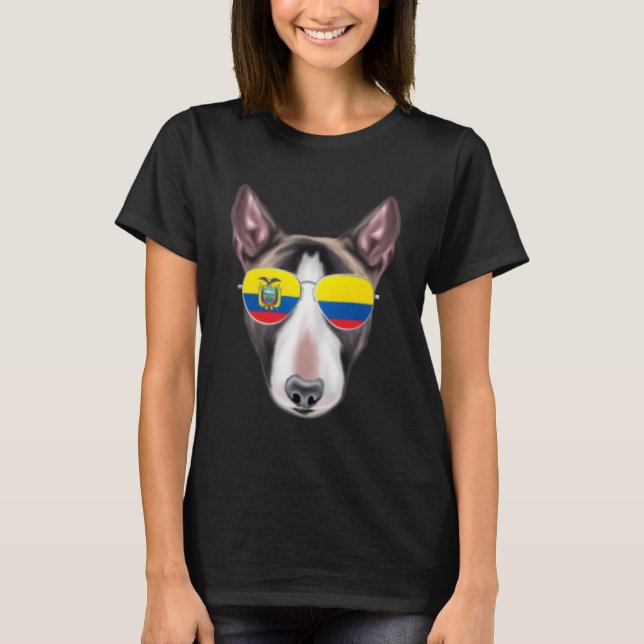 Ecuadoriansk Flagga Miniature Bull Terrier Hund Ec T Shirt (Framsida)