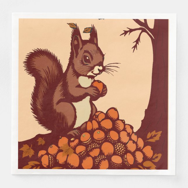 🐿️ Écureuil d'Automne – Lot de 50 Pappersservett (Framsida)