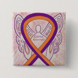 Eczema Awareness Ribbon Angel Anpassningsbar Butto Knapp