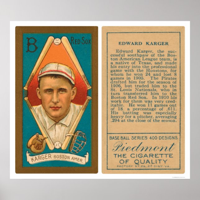 Ed Karger Red Sox Baseball 1911 Poster (Framsidan)
