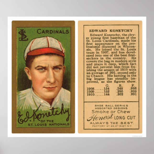 Ed Konetchy Cardinals Baseball 1911 Poster (Framsidan)