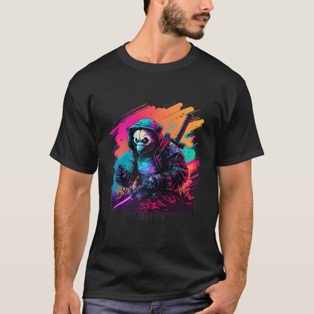 Ed Panda Ninja Steampunk Synthwave Baseball T Shirt (Framsida)