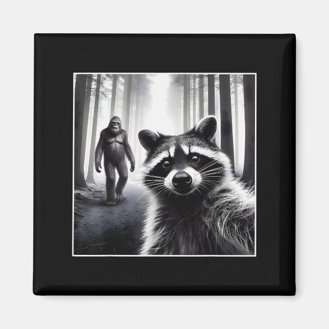 Ed Raccoon Selfie With Sasquatch Bigfoot Funny Rac Magnet (Framsidan)