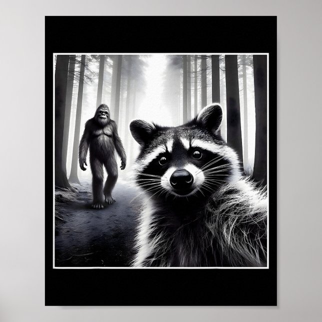 Ed Raccoon Selfie With Sasquatch Bigfoot Funny Rac Poster (Framsidan)