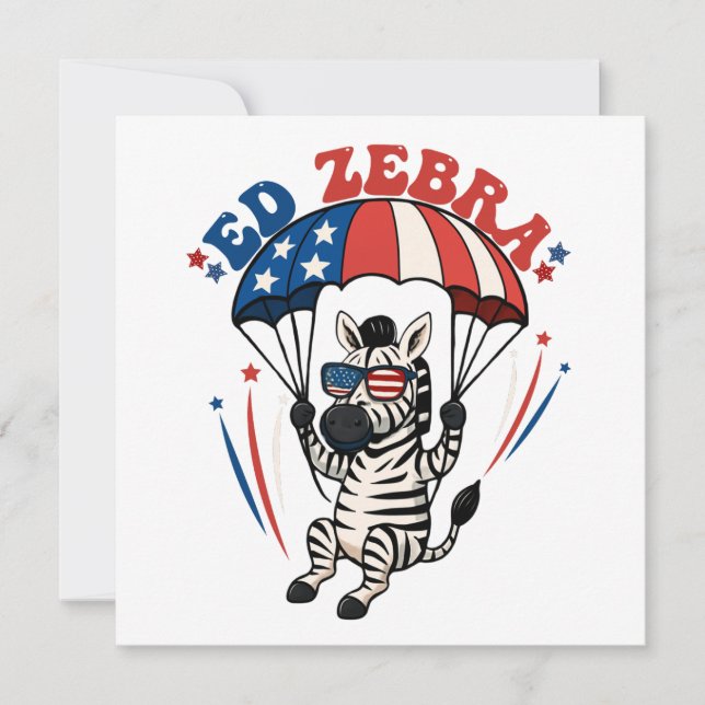 Ed Zebra Lycklig 4:e juli Patriotic American Flagg Inbjudningar (Framsida)