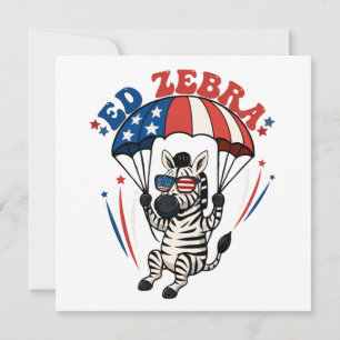 Ed Zebra Lycklig 4:e juli Patriotic American Flagg Inbjudningar