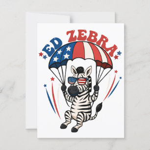 Ed Zebra Lycklig 4:e juli Patriotic American Flagg Vykort