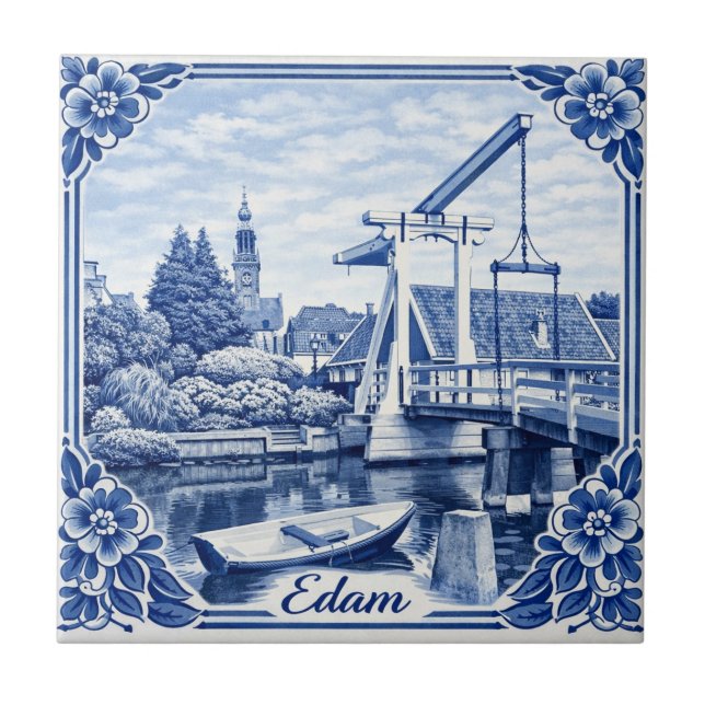 Edam Delft Blue style ceramic tile Kakelplatta (Framsidan)