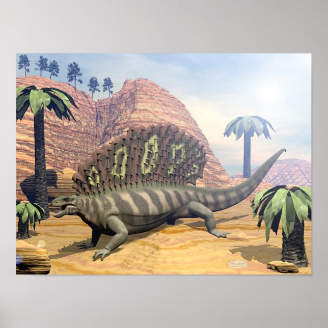 Edaphosaurus dinosaur - 3D-rendering Poster (Framsidan)