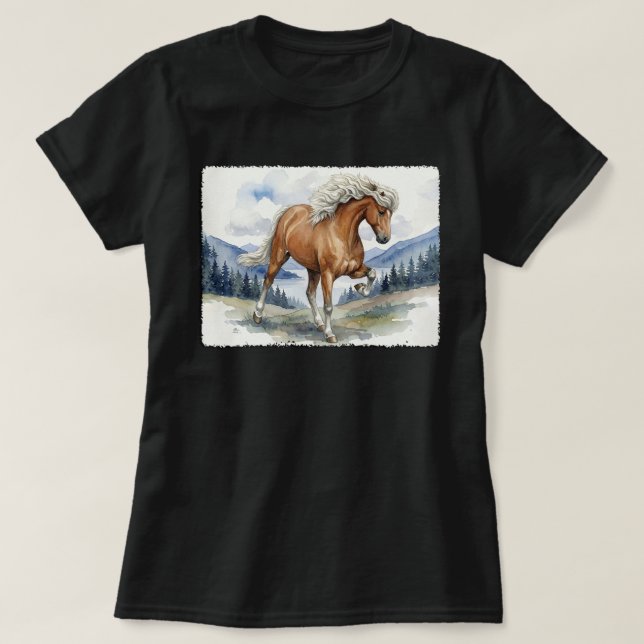 Edda Silver bay Islänsk häst i bergen S T Shirt (Design framsida)