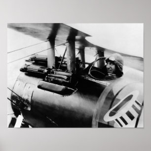 Eddie Rickenbacker i hans SPAD-Biplane - WW1 Poster