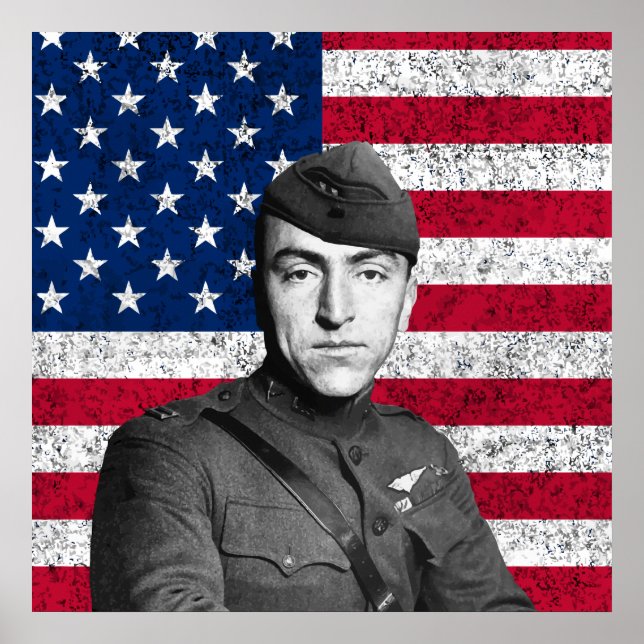 Eddie Rickenbacker och American Flagga Poster (Framsidan)