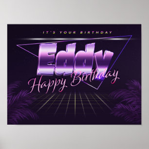 Eddy Namn Förnamn lila retro affisch födelsedag