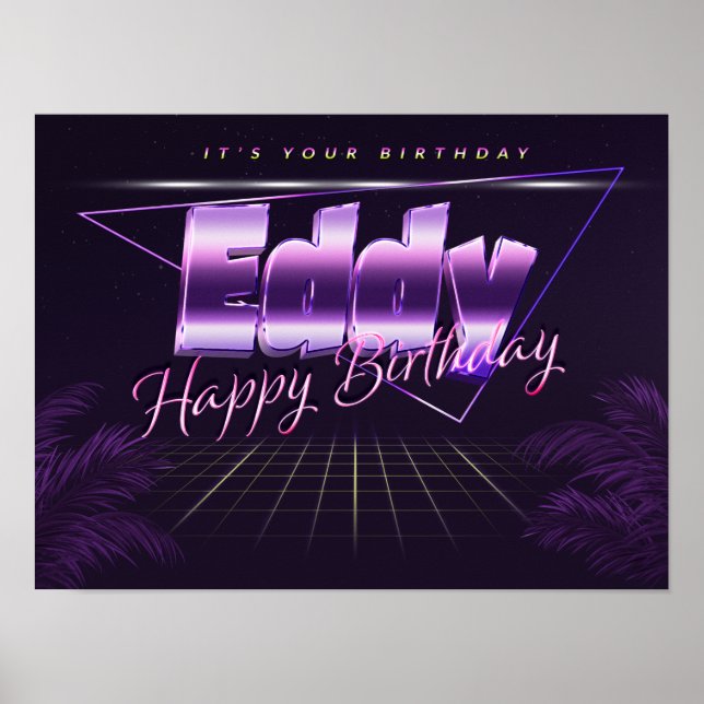 Eddy Namn Vorname lila retro Poster Geburtstag (Framsidan)