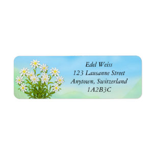 Edelweiss alpina blommaetiketter returadress etikett