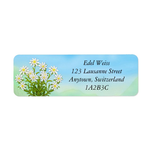 Edelweiss Alpine Flowers Labels Returadress Etikett (Framsidan)