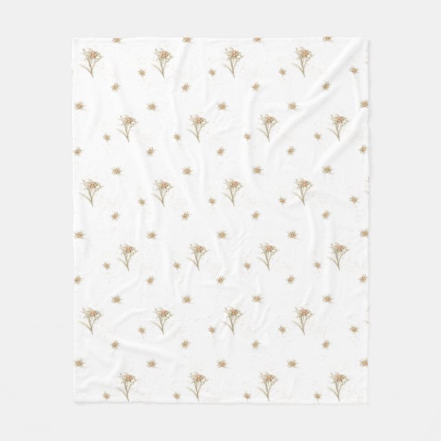 Edelweiss Alpine Watercolor Wildblomma Fleecefilt (Framsidan)