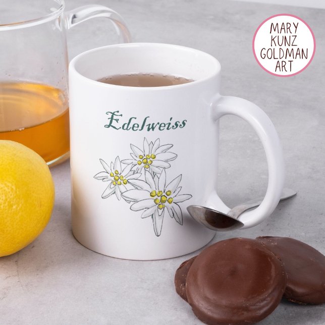 Edelweiss Alpine Wildblomma Gult Hand-Drawn Kaffemugg (Skapare uppladdad)
