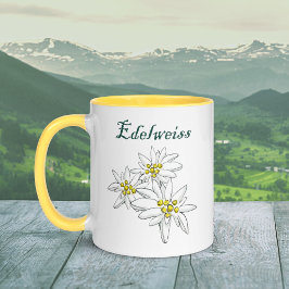 Edelweiss Alpine Wildblomma Gult Hand-Drawn Mugg