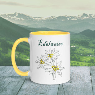 Edelweiss Alpine Wildblomma Gult Hand-Drawn Mugg