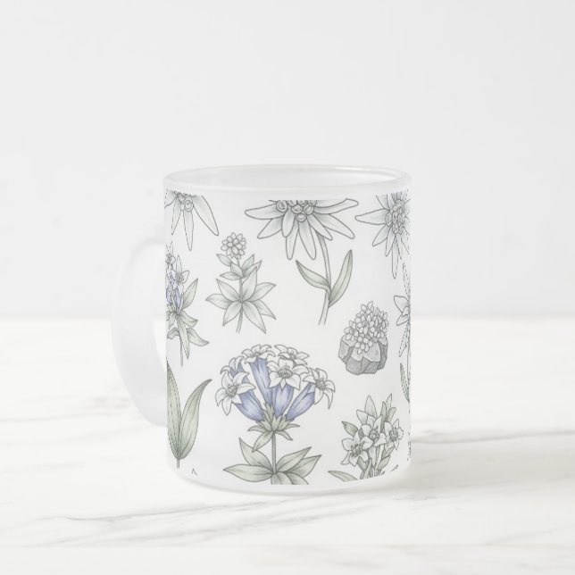 Edelweiss and Gentian Flower Mug Frostad Glasmugg (Framsida vänster)