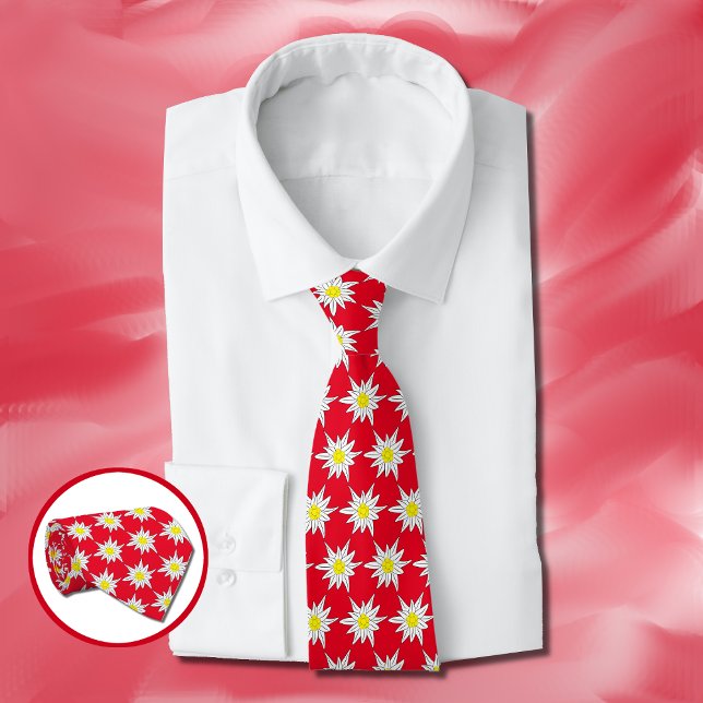 Edelweiss Flower Mönster Red Tie Slips (Skapare uppladdad)