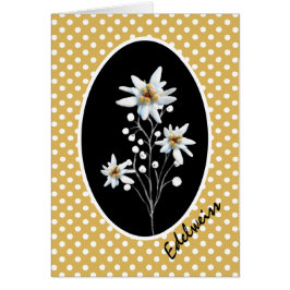 Edelweiss Flowers på Gult och White Polka dots OBS Kort