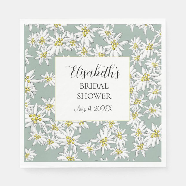 Edelweiss Handillustrerad Personlig Akvarell Pappersservett (Framsidan)