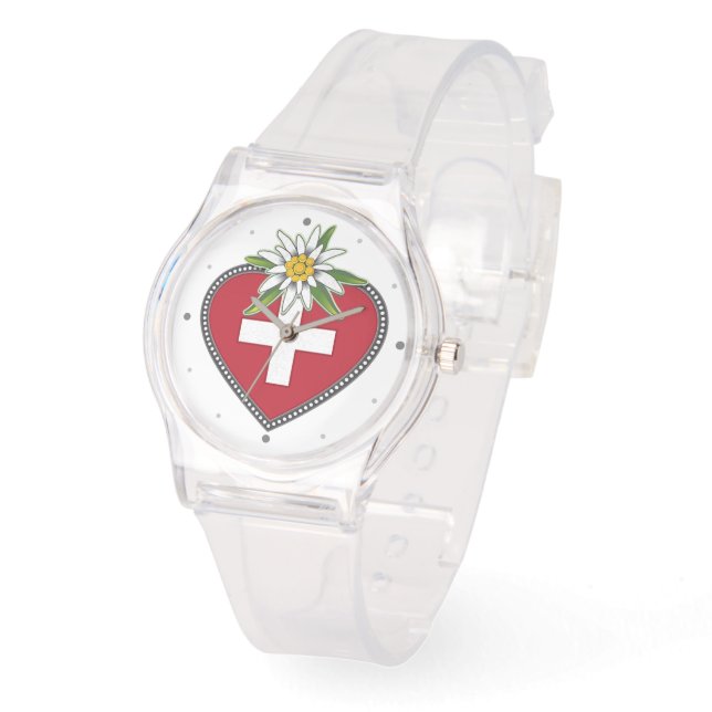 Edelweiss Heart Swiss Flagga Watch Armbandsur (Vinkel)