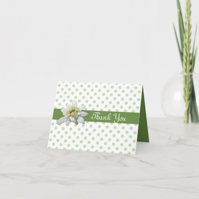 Edelweiss och polka dots som gifta sig tack kort (Framsida)