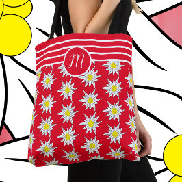Edelweiss och Rand Monogram Red Tote Bag Tygkasse