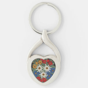 Edelweiss Swiss Alpine Flower Twisted Heart Silverfärgad Nyckelring