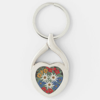 Edelweiss Swiss Alpine Flower Twisted Heart Silverfärgad Nyckelring