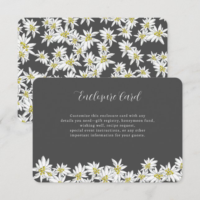 Edelweiss Träkols Skräddarsydd Bröllopsdusch Blomm Tilläggskort (Fram/baksida)
