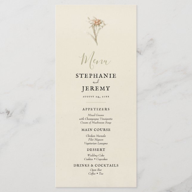 Edelweiss Vintage Blommigt Menu Meny (Framsida)