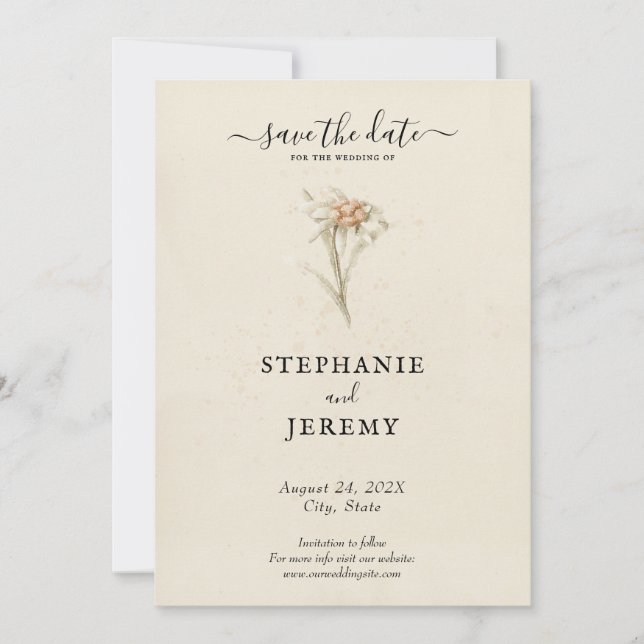 Edelweiss Wildblomma Spara datuminbjudan Inbjudningar (Framsida)