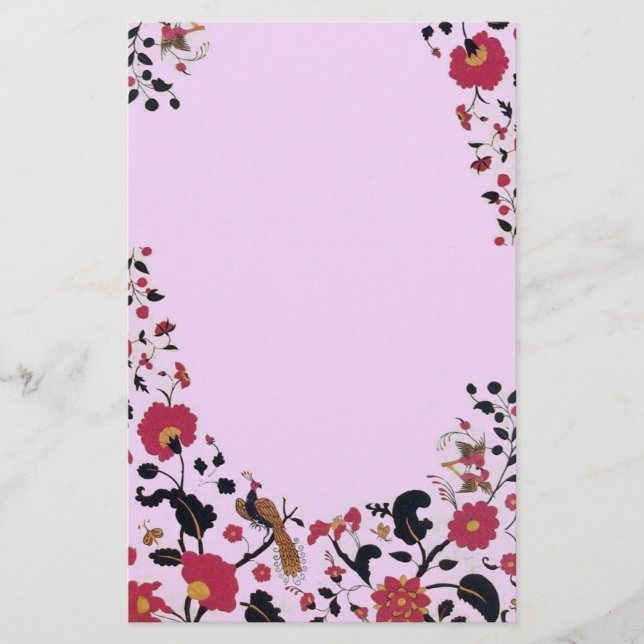 EDEN, FLÖDEN OCH Blommigt AV FÅGLAR, Monogram Rosa Brevpapper (Framsida)