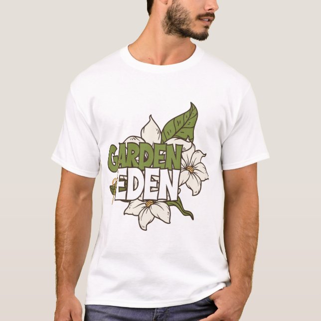 Eden Trädgård Vit Blommig Botanisk Konst T Shirt (Framsida)