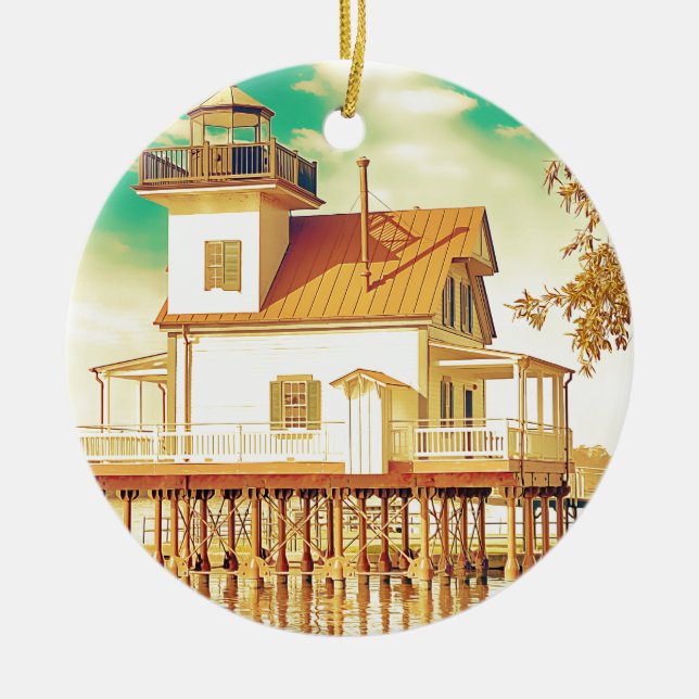 Edenton NC Lighthouse Julgransprydnad Keramik (Framsidan)