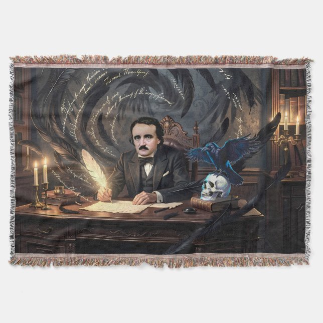 Edgar A. Poe Komponerar The Raven i gotiska drömma Filt (Framsidan)