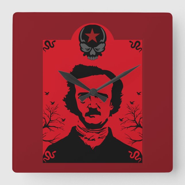 Edgar Allan Poe Black Raven Fyrkantig Klocka (Framsida)