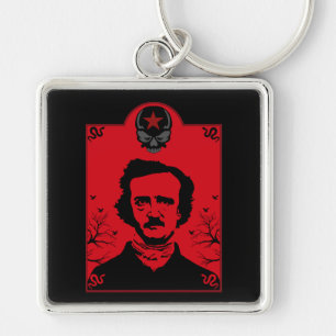 Edgar Allan Poe Black Raven Fyrkantig Silverfärgad Nyckelring