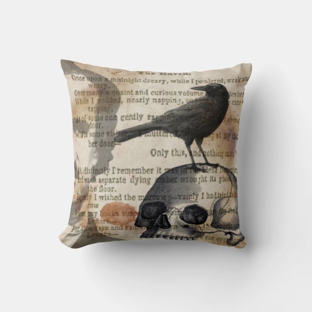 Edgar Allan Poe det korpsvart & skallen kudder Kudde (Framsida)