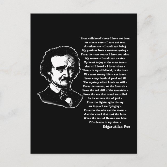 Edgar Allan Poe Dikt ENSAM Vykort (Framsida)