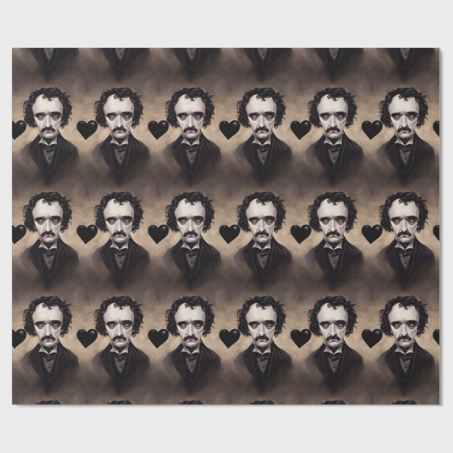 Edgar Allan Poe Goth Valentines Day Wrappin Papper Presentpapper (Platt)