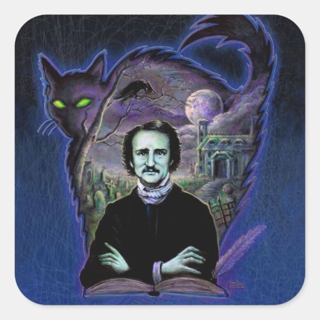 Edgar Allan Poe Gothic Fyrkantigt Klistermärke (Framsida)