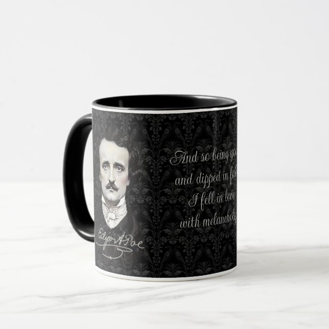 Edgar Allan Poe Gothic Halloween Namnteckning cita Mugg (Framsida vänster)