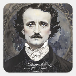 Edgar Allan Poe Gothic Halloween Square Stickers Fyrkantigt Klistermärke